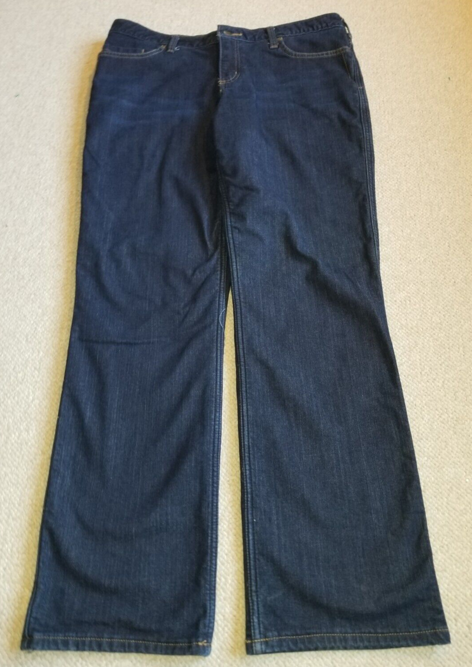 Womens Jeans-CARHARTT- blue denim "Original Fit; Straight Leg" flannel lined-16R